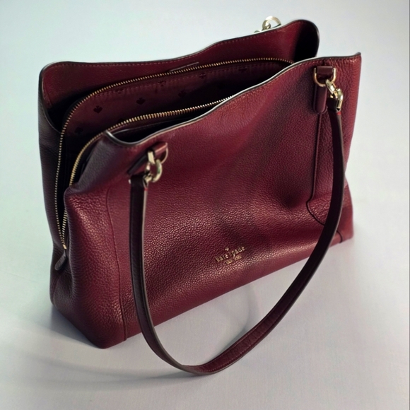 Kate Spade Jackson Cherrywood Pebbled Leather Large Satchel Tote Shoulder Bag - Picture 2 of 11